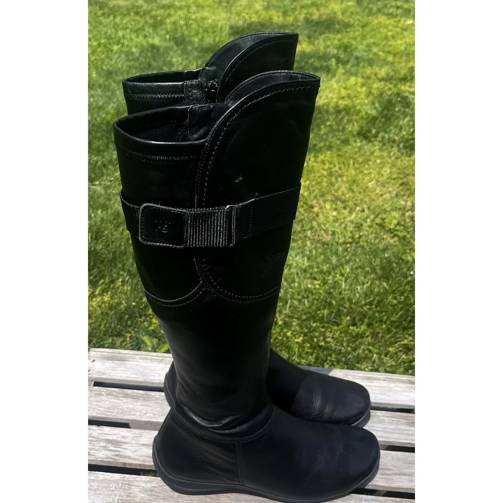 Paul Green Knee‎ High Riding Boots Black Leather Women's Shoe Size 6.5 UK 4
